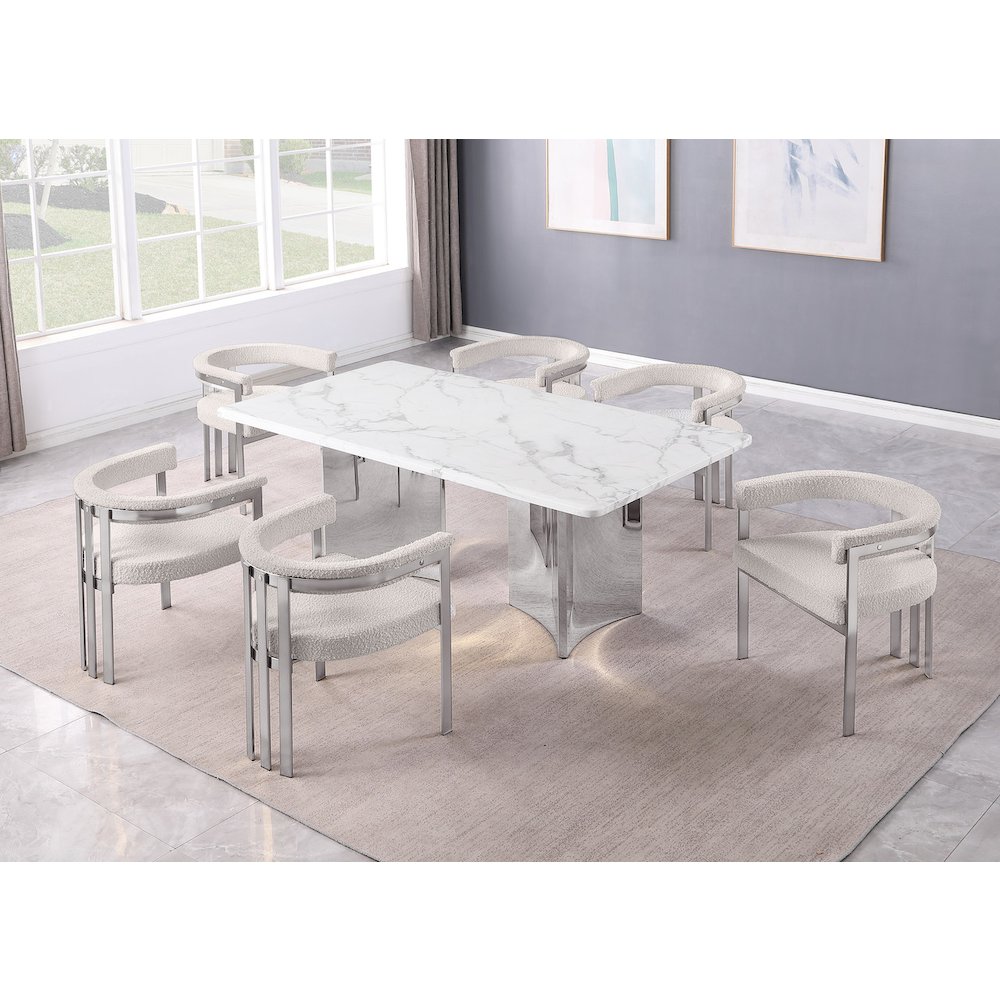 7pc 38mm Marble Top Dining Set 6 Cream Chiars. Picture 2