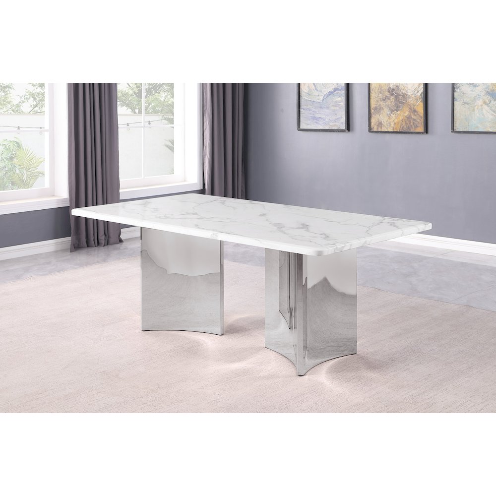 72" White Marble Table Top 38mm with Silver Stainless Steel Base. Picture 2