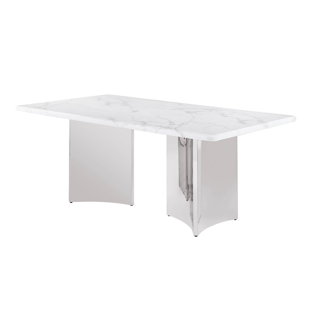 72" White Marble Table Top 38mm with Silver Stainless Steel Base. Picture 1
