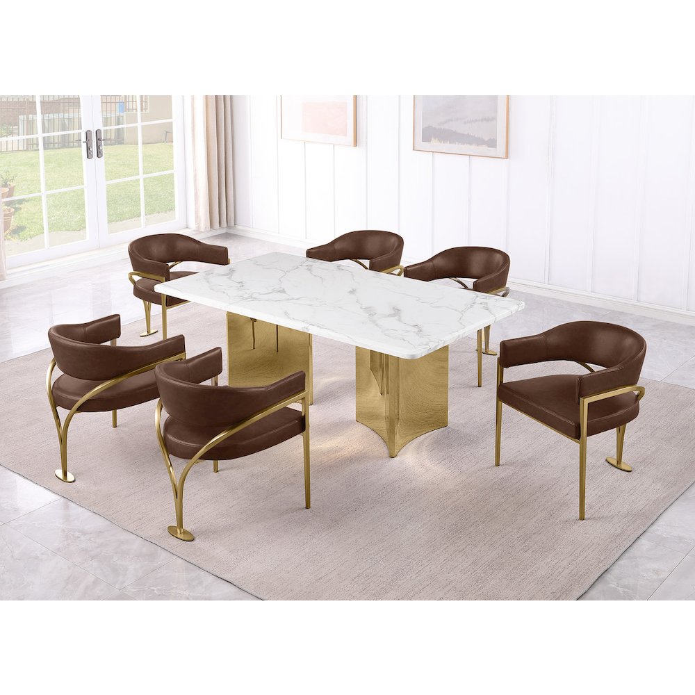 7pc 38mm Marble Top Dining Set with 6 Mocha Chairs. Picture 2