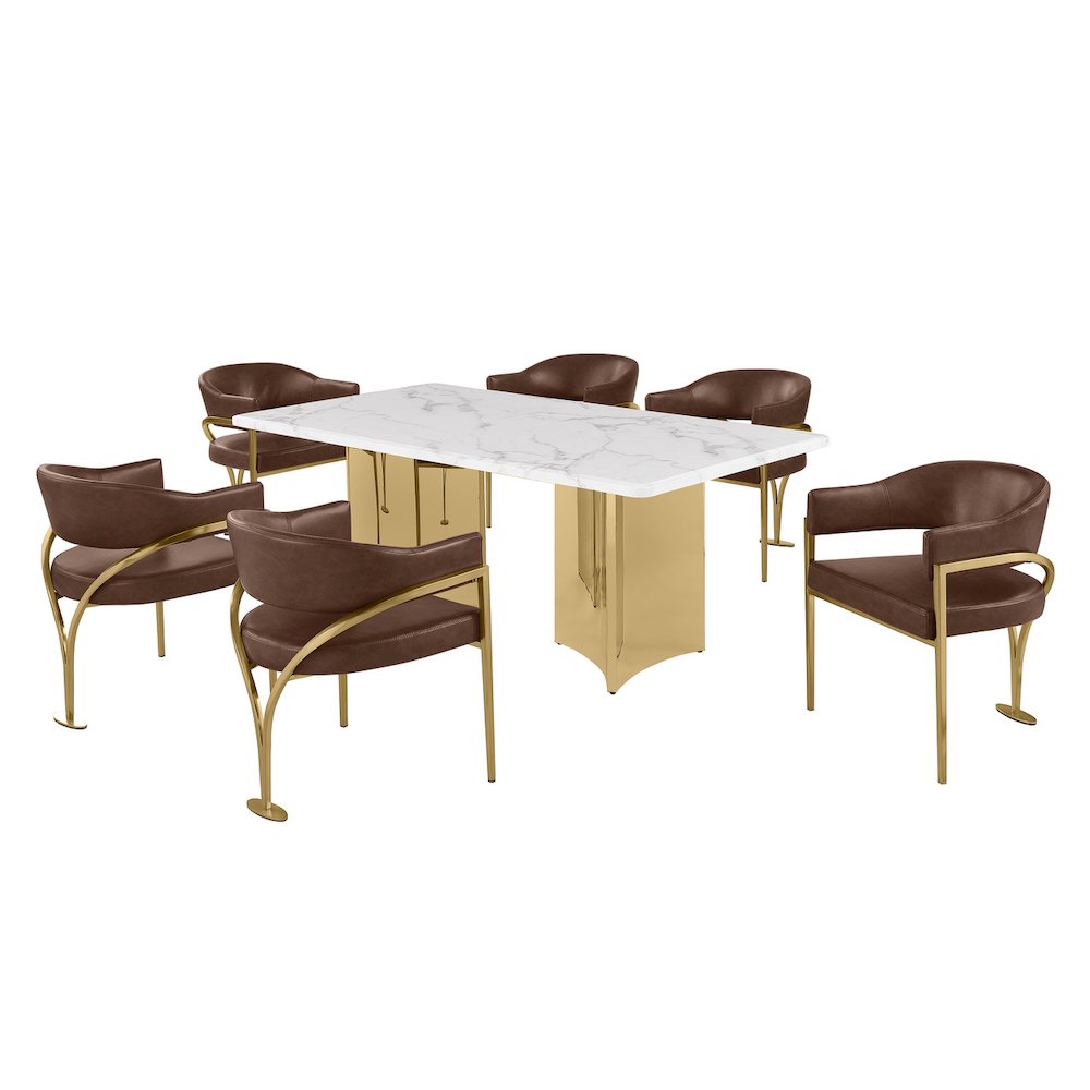 7pc 38mm Marble Top Dining Set with 6 Mocha Chairs. Picture 1