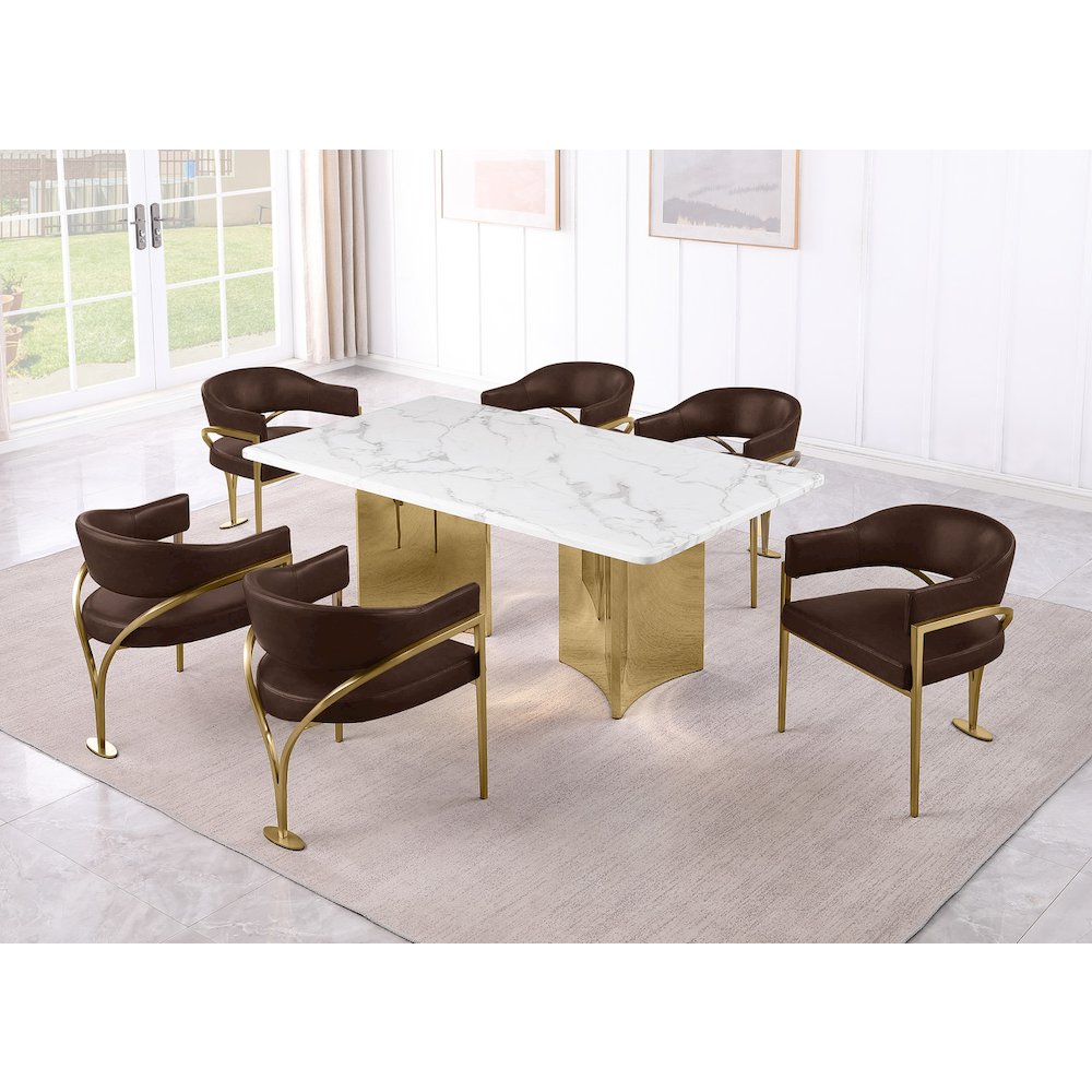 7pc 38mm Marble Top Dining Set with 6 Espresso Chairs. Picture 2