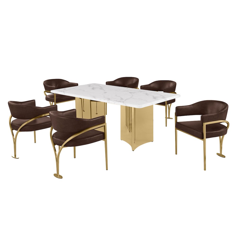 7pc 38mm Marble Top Dining Set with 6 Espresso Chairs. Picture 1