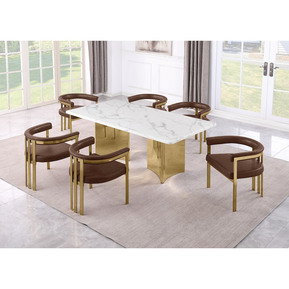 7pc 72" Marble Top Dining Set with 6 Mocha Chairs. Picture 2