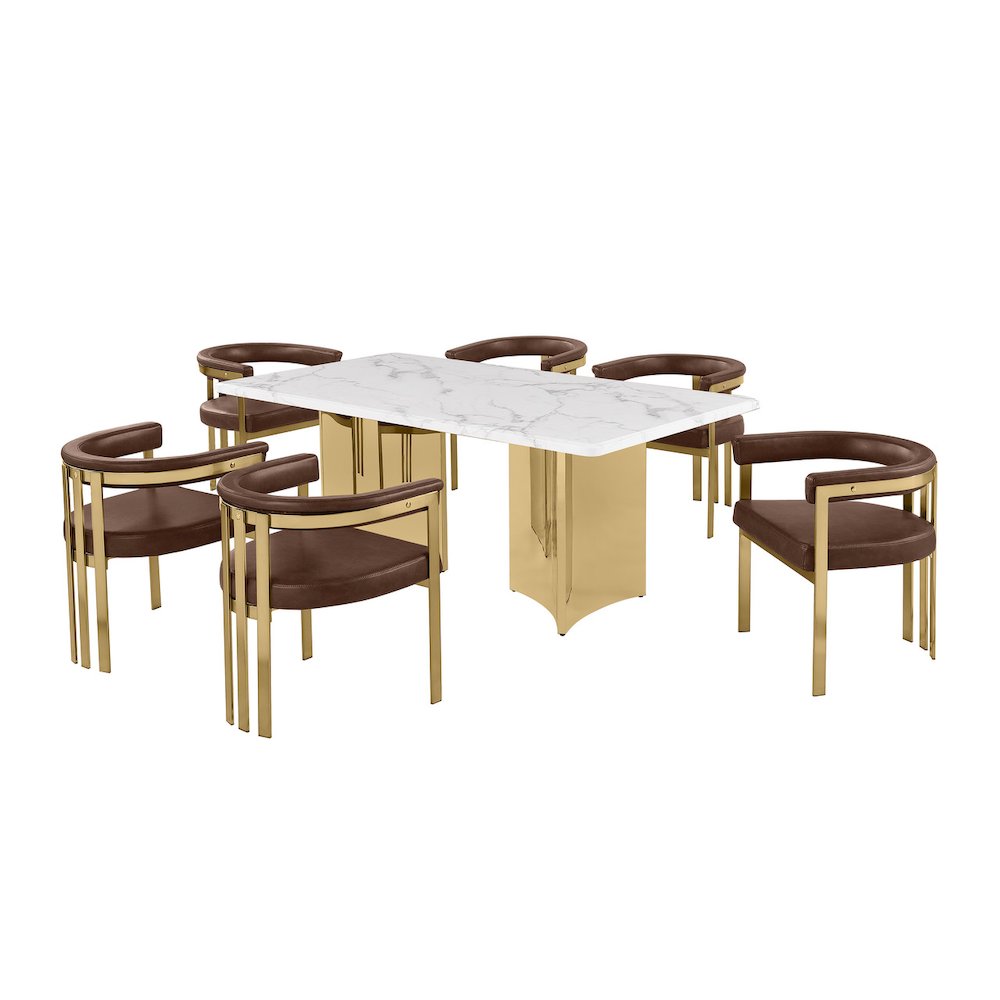 7pc 72" Marble Top Dining Set with 6 Mocha Chairs. Picture 1