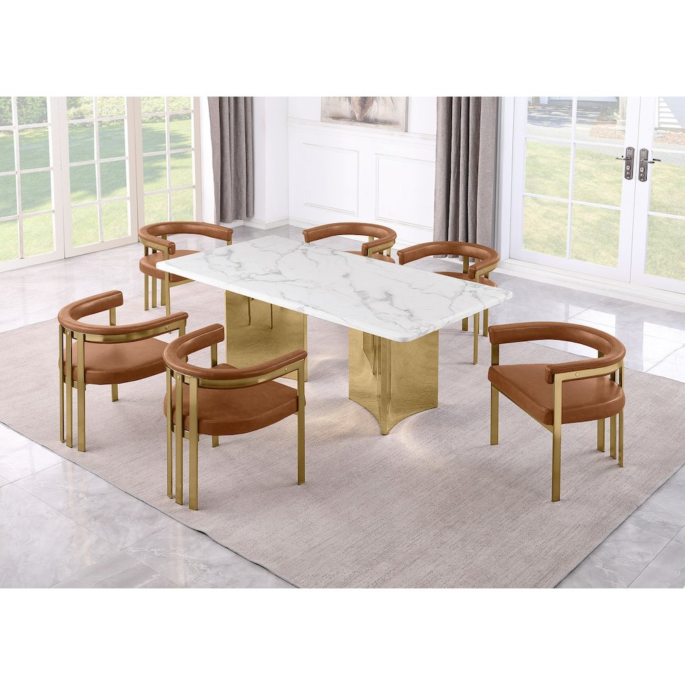 7pc 72" Marble Top Dining Set with 6 Toffee Chairs. Picture 2