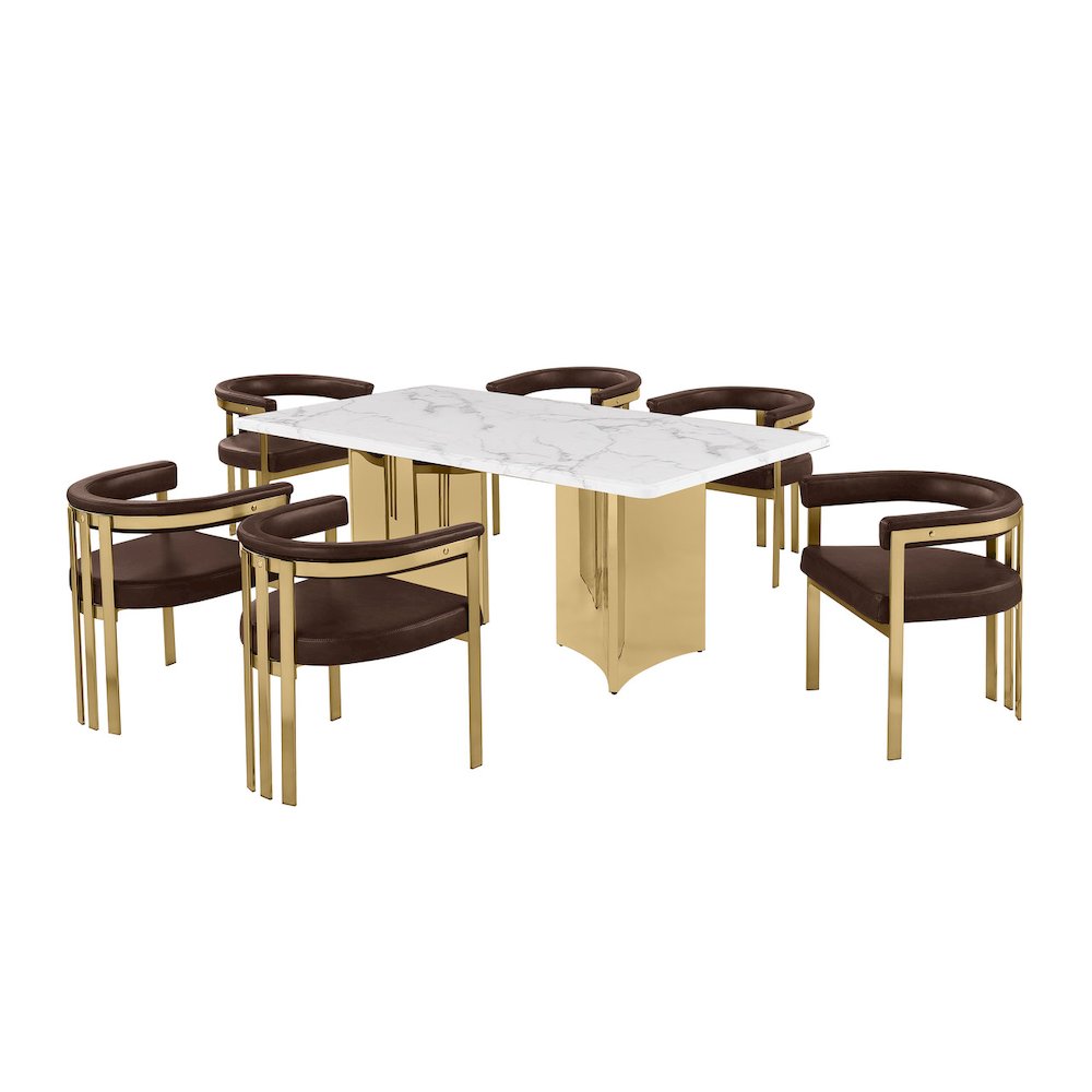 7pc 72" Marble Top Dining Set with 6 Espresso Chairs. Picture 1