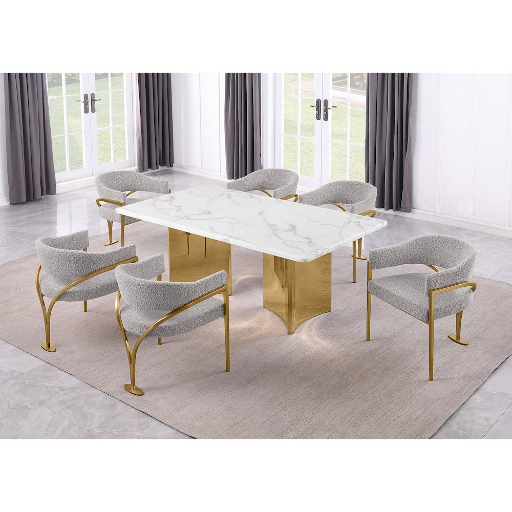 7pc 38mm Marble Top Dining Set Rich Gray Chiars. Picture 2