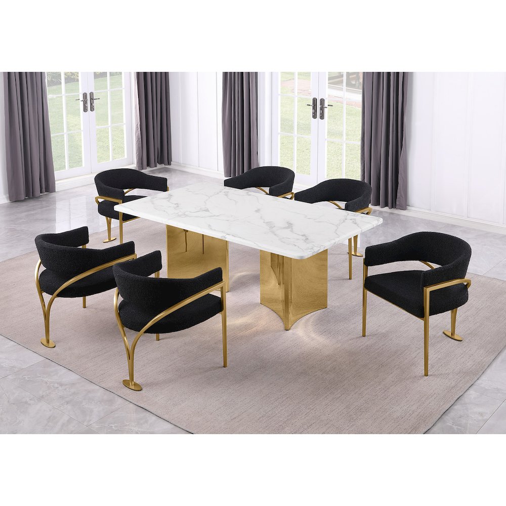 7pc 38mm Marble Top Dining Set Black Chiars. Picture 2