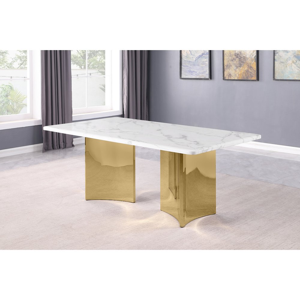 72" White Marble Table Top 38mm with Gold Stainless Steel Base. Picture 2