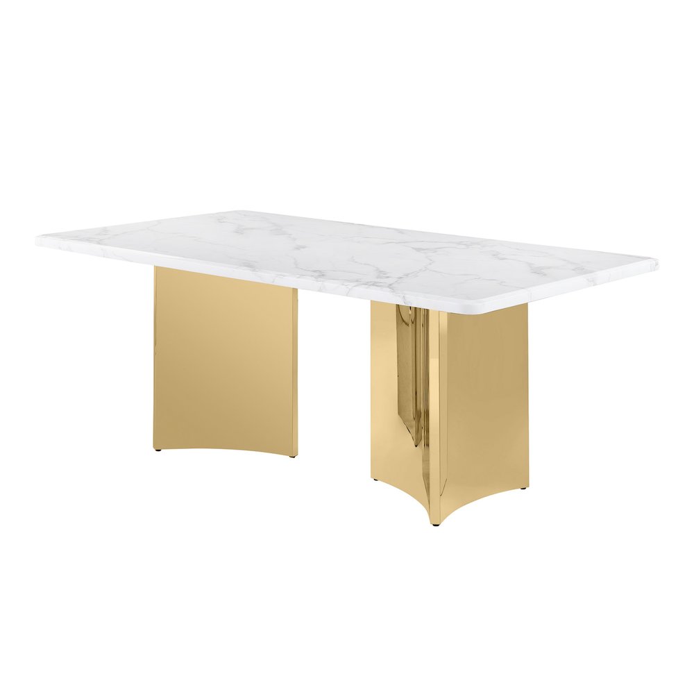 72" White Marble Table Top 38mm with Gold Stainless Steel Base. Picture 1