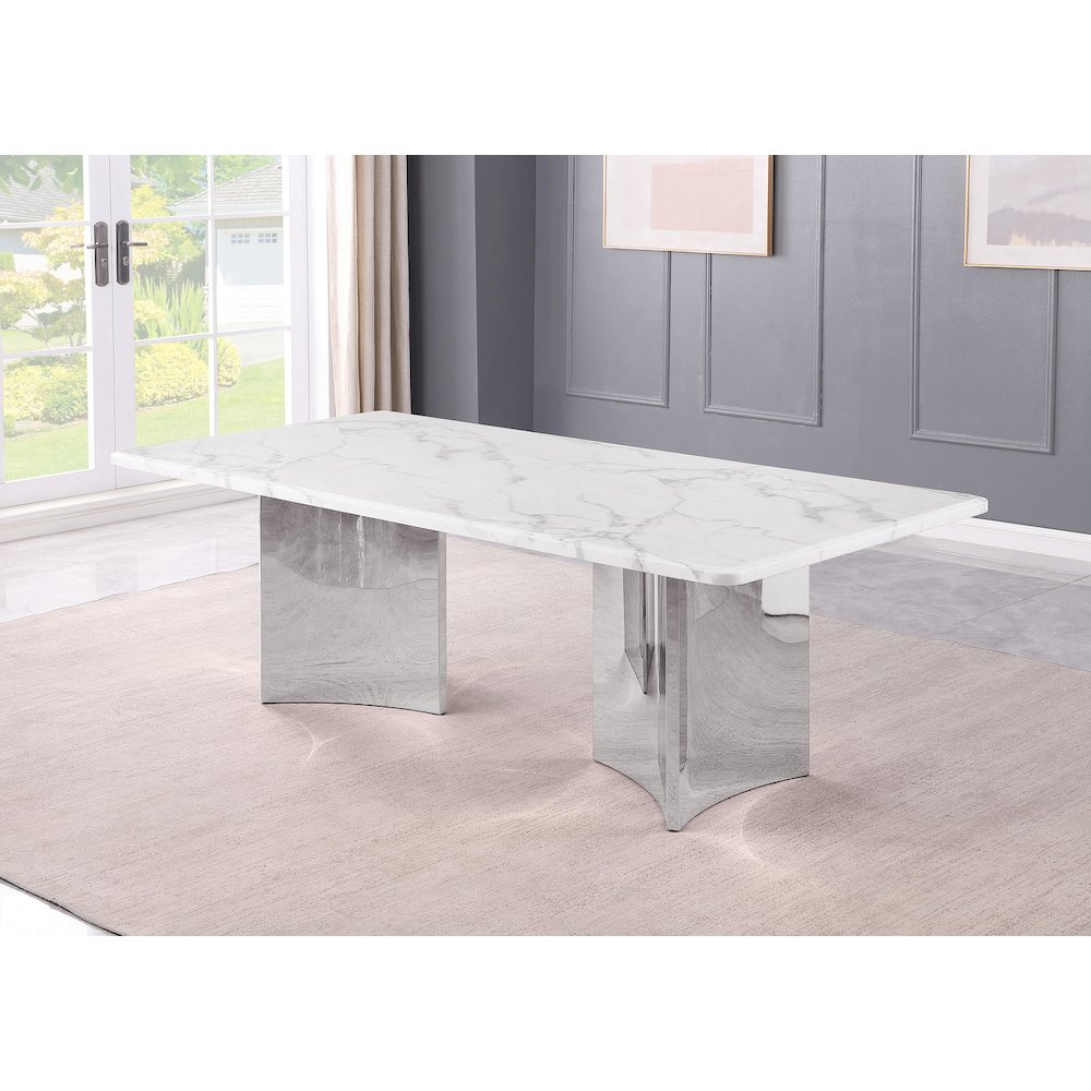 87" White Marble Table Top 38mm with Silver Stainless Steel Base. Picture 2