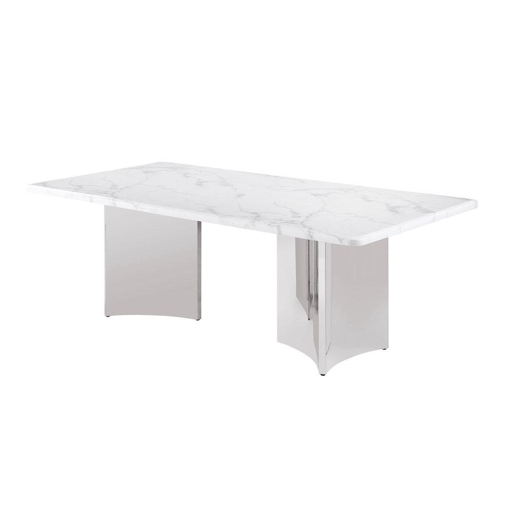 87" White Marble Table Top 38mm with Silver Stainless Steel Base. Picture 1