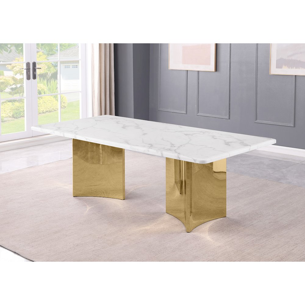 87" White Marble Table Top 38mm with Gold Stainless Steel Base. Picture 2