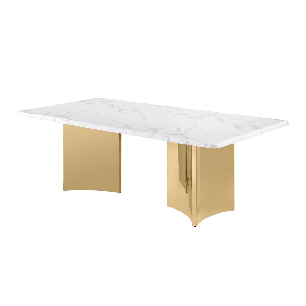 87" White Marble Table Top 38mm with Gold Stainless Steel Base. Picture 1