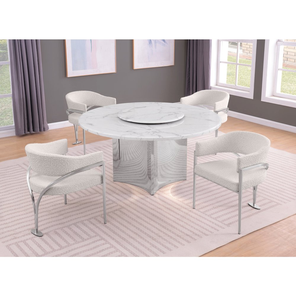 5pc Circle Marble Top With Lazy Susan and 4 Cream Chairs. Picture 2