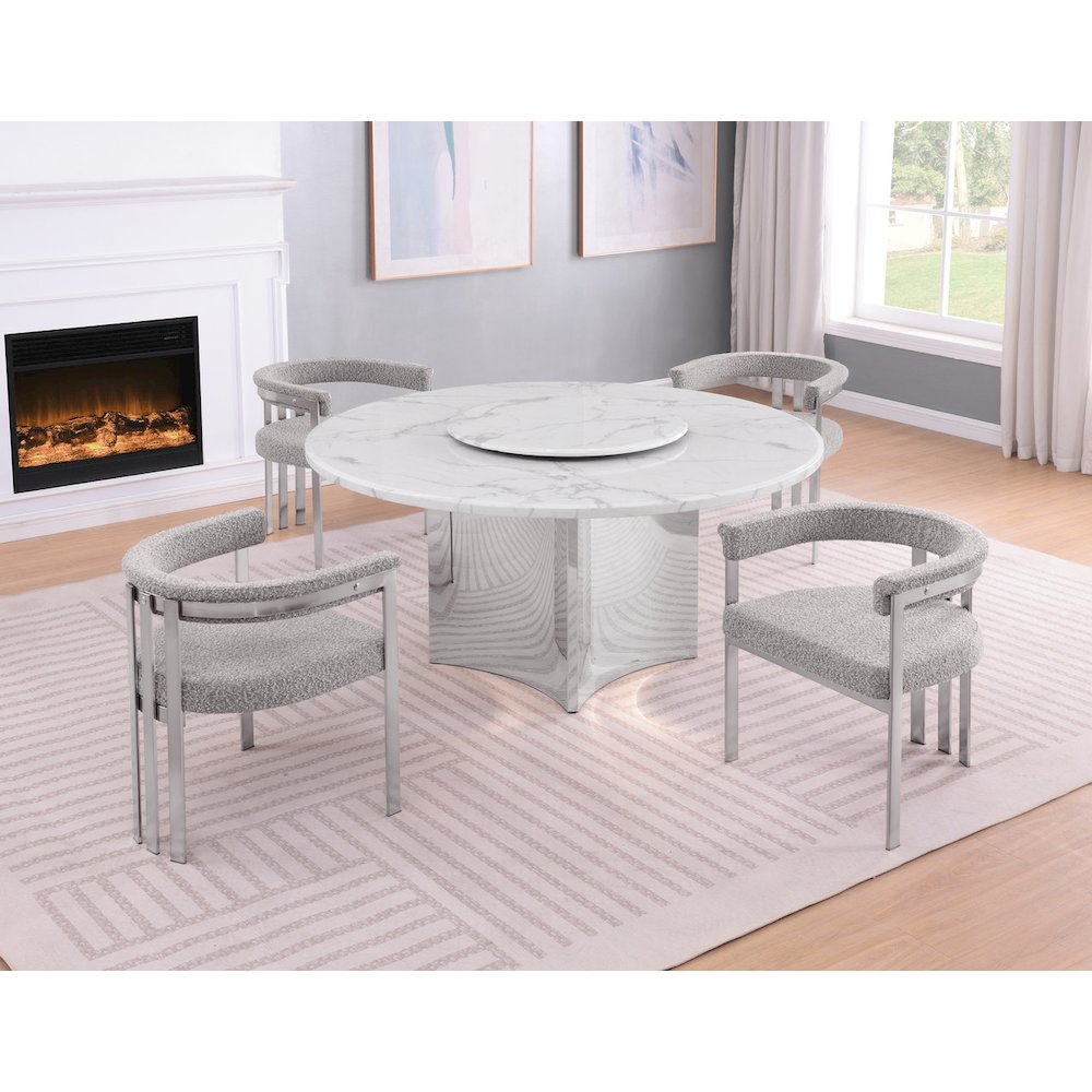 5pc Circle Marble Top With Lazy Susan and 4 Rich Gray Chairs. Picture 2