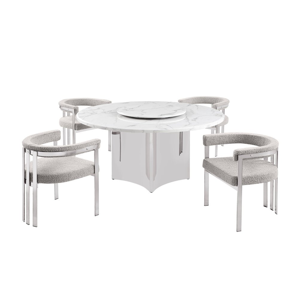 5pc Circle Marble Top With Lazy Susan and 4 Rich Gray Chairs. Picture 1