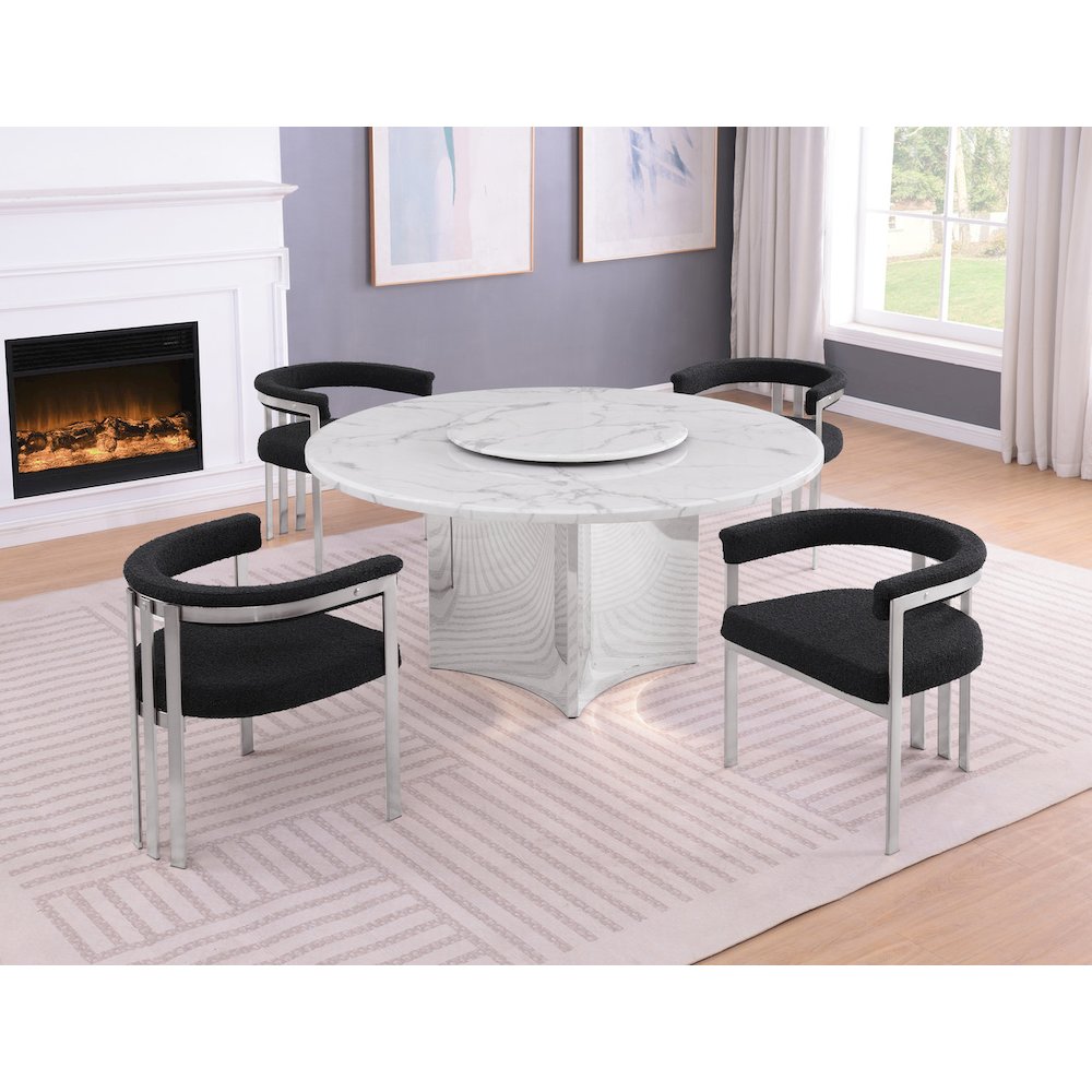 5pc Circle Marble Top With Lazy Susan and 4 Black Chairs. Picture 2