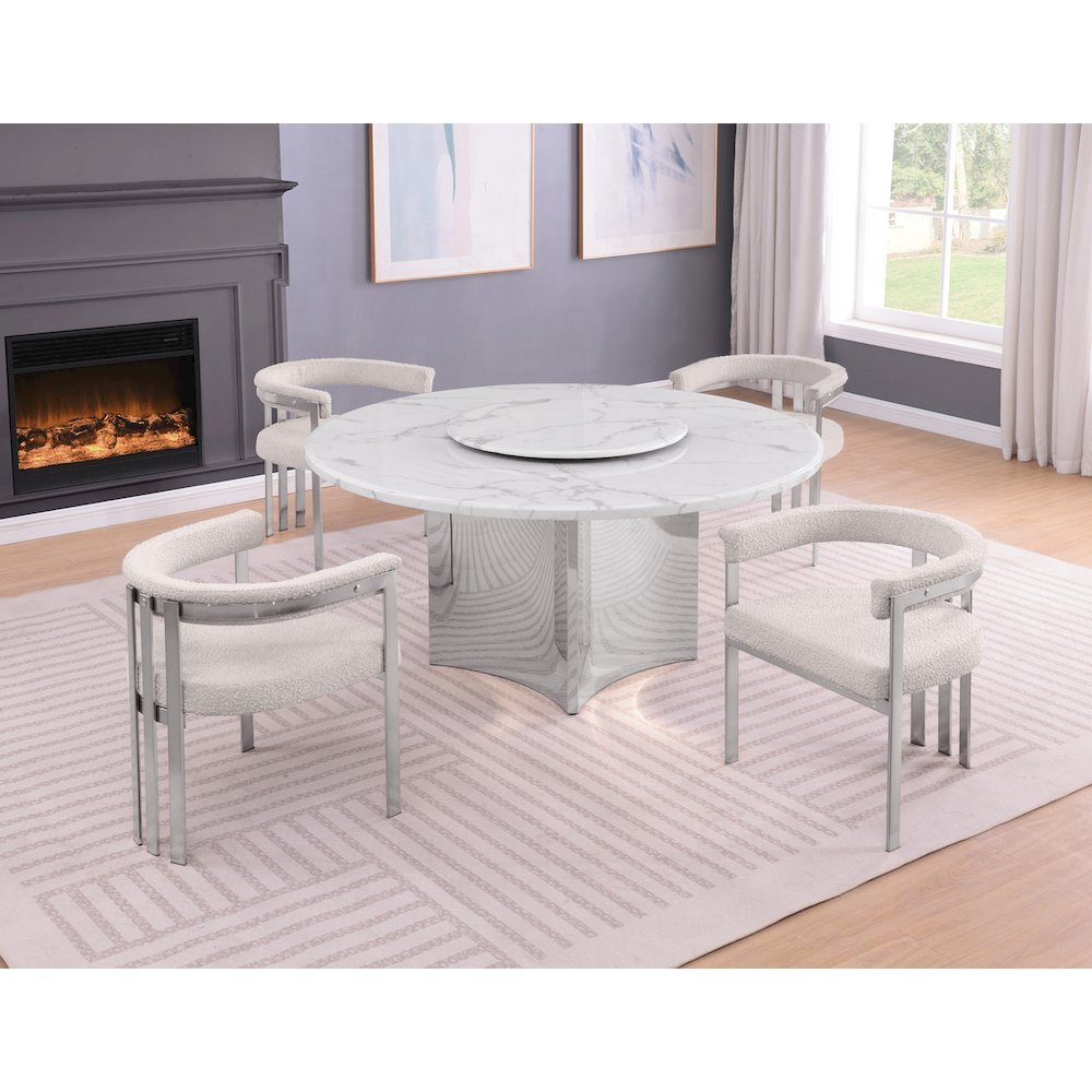 5pc Circle Marble Top With Lazy Susan and 4 Cream Chairs. Picture 2