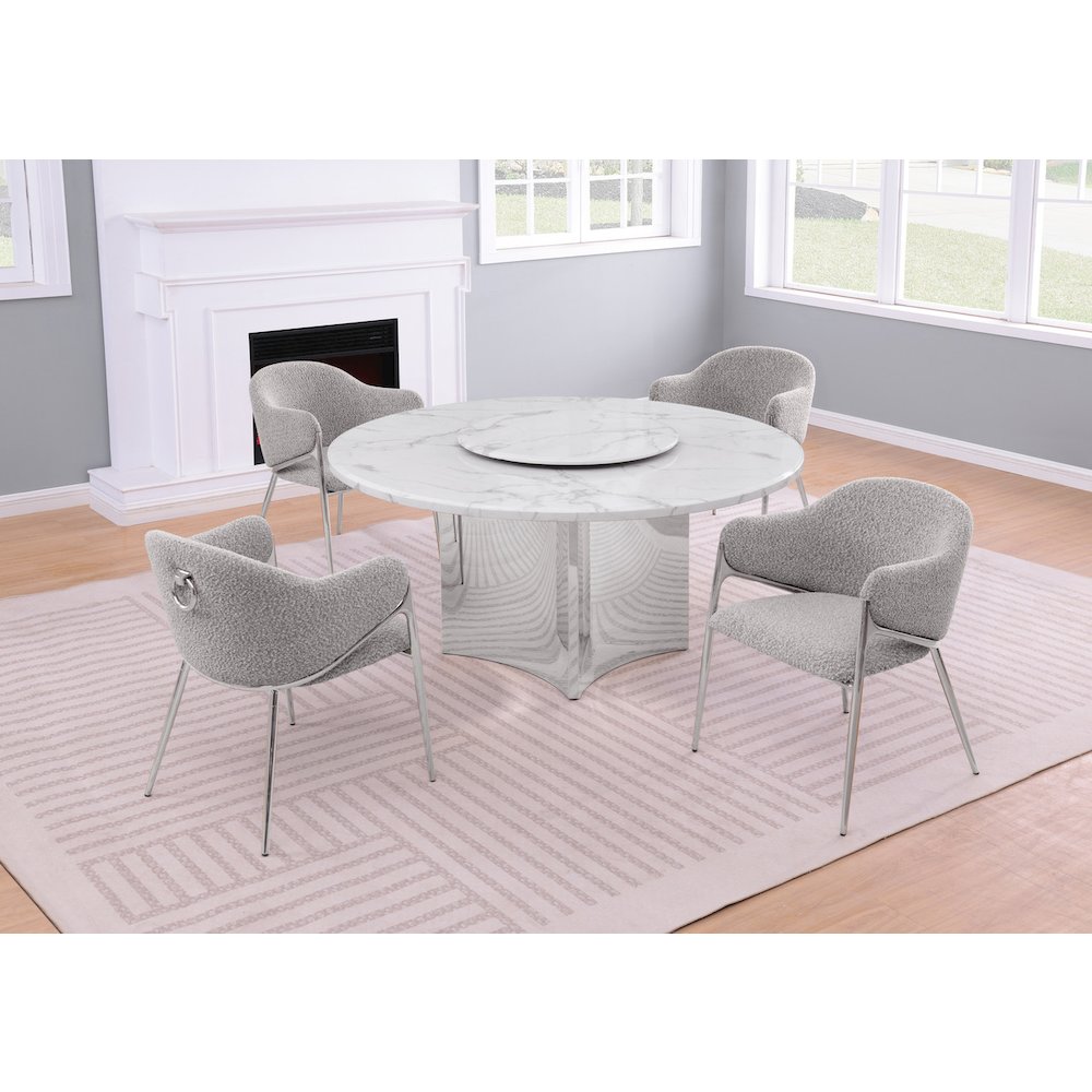 5pc Circle Marble Top With Lazy Susan and 4 Rich Gray Chairs. Picture 2