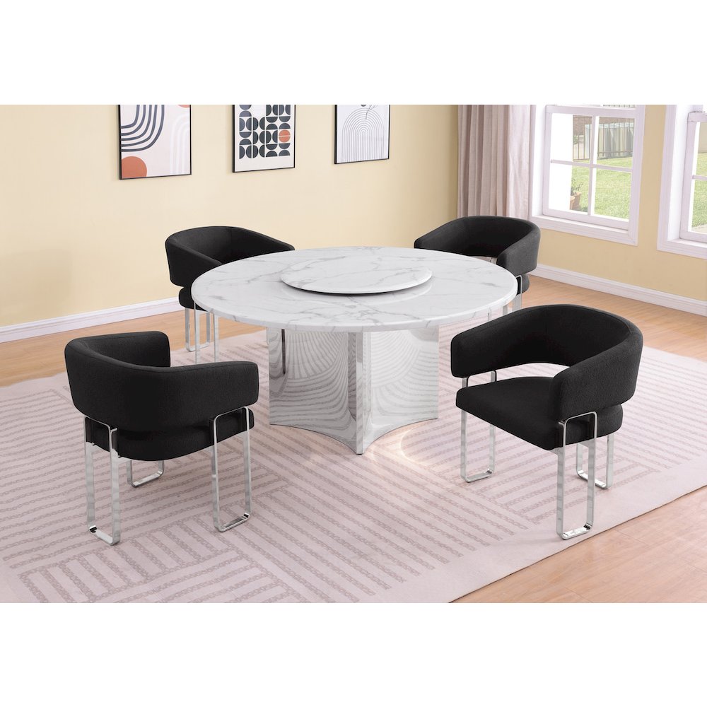 5pc Circle Marble Top With Lazy Susan and 4 Black Tri-Leg Desing Base. Picture 2