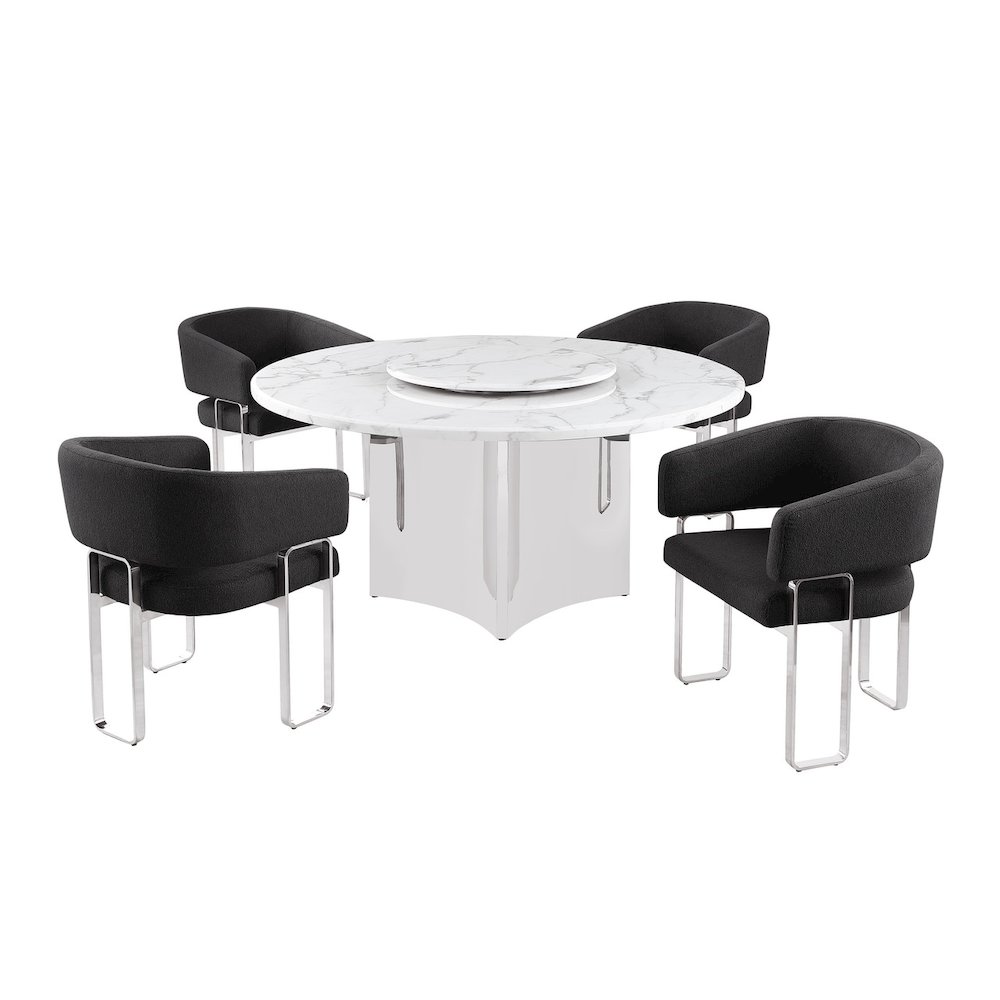 5pc Circle Marble Top With Lazy Susan and 4 Black Tri-Leg Desing Base. Picture 1