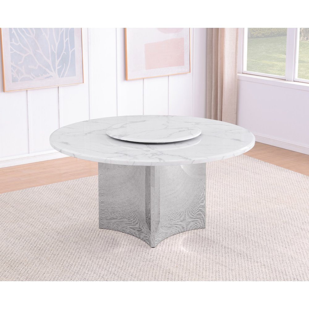 60"  Circle White Marble Top 38mm With Silver Stainless Steel Base. Picture 2
