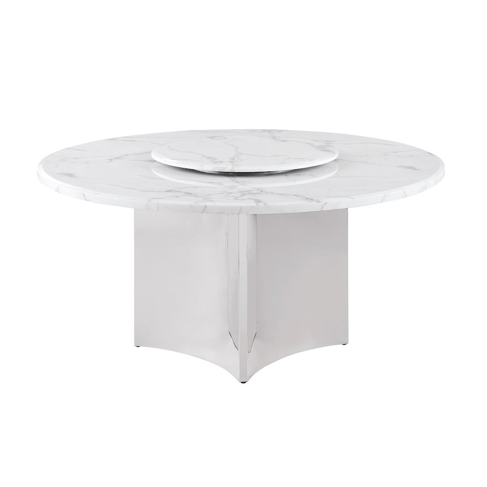 60"  Circle White Marble Top 38mm With Silver Stainless Steel Base. Picture 1