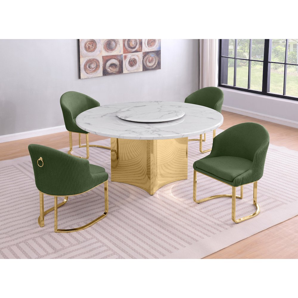 5pc Circle Marble Top With Lazy Susan and 4 Gray Chairs with Gold Base. Picture 2