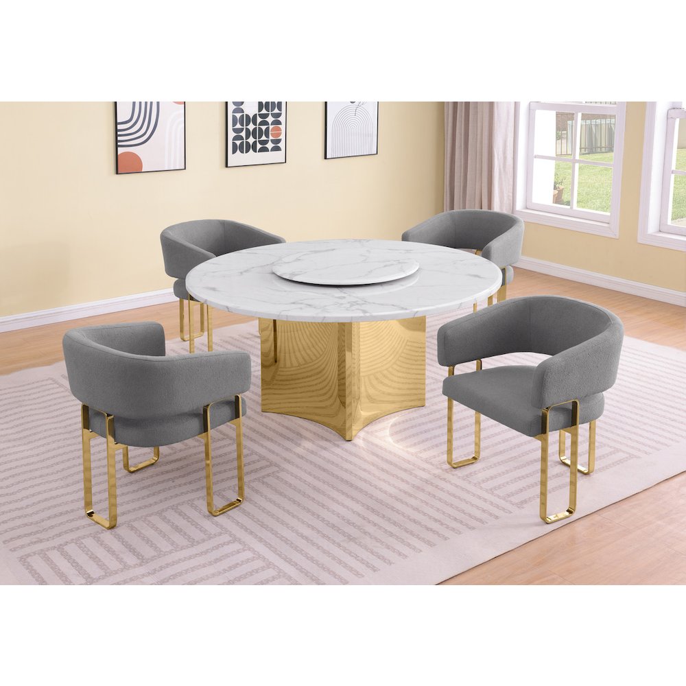 5pc Circle Marble Top With Lazy Susan and 4 Dark Gray Tri-Leg Desing Gold Base. Picture 2