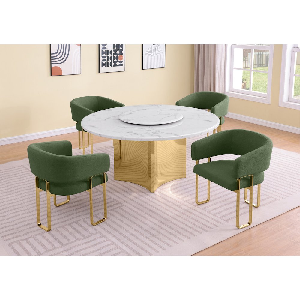5pc Circle Marble Top With Lazy Susan and 4 Gray Tri-Leg Desing Gold Base. Picture 2
