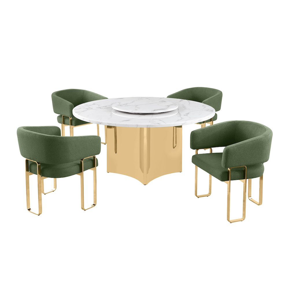 5pc Circle Marble Top With Lazy Susan and 4 Gray Tri-Leg Desing Gold Base. Picture 1