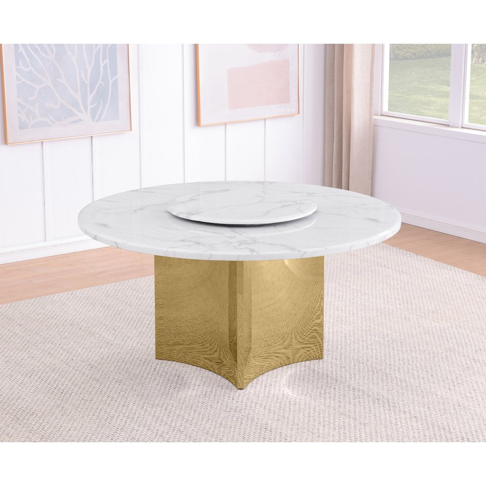 60"  Circle White Marble Top 38mm With Gold Stainless Steel Base. Picture 2