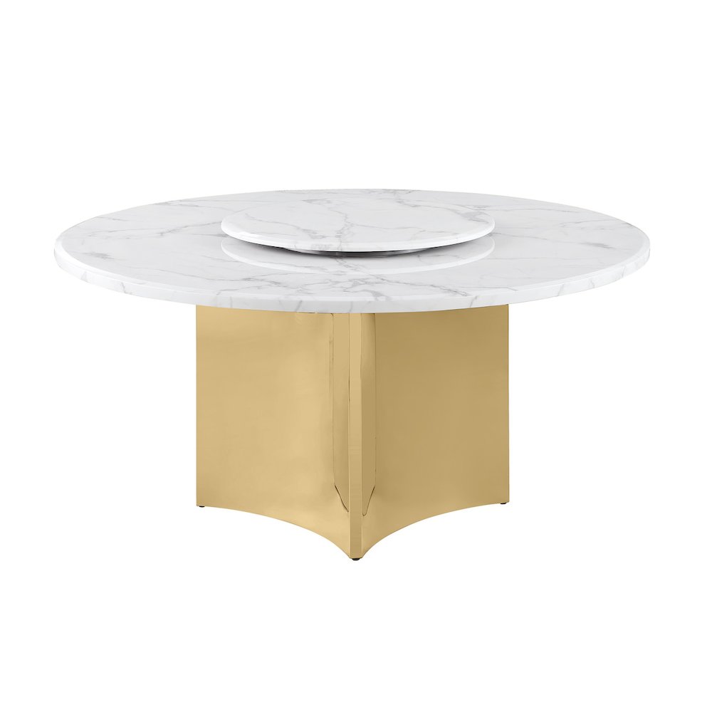 60"  Circle White Marble Top 38mm With Gold Stainless Steel Base. Picture 1