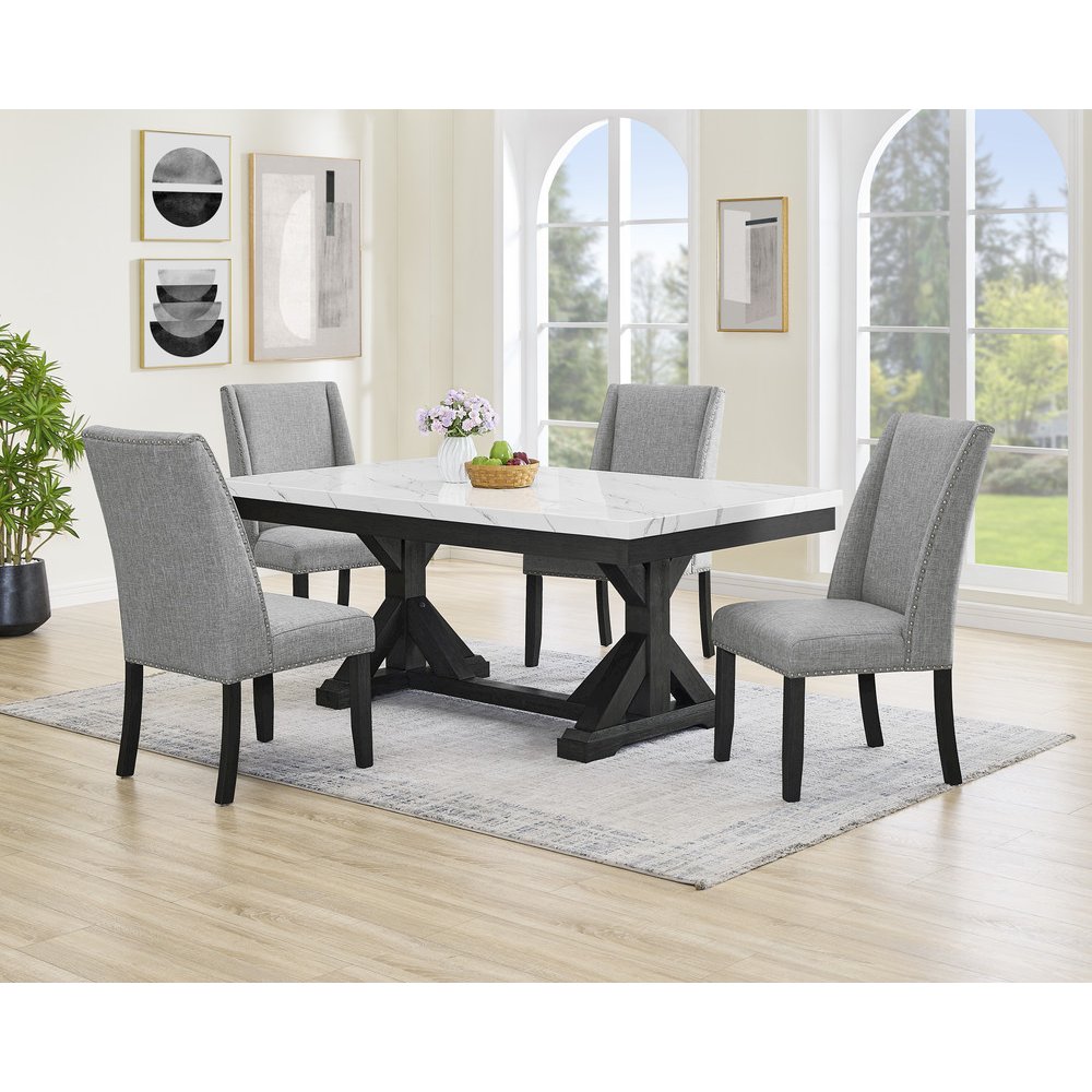 5Pc Fuax Marble Top Dining Set With 4 Gray Side Chairs. Picture 6