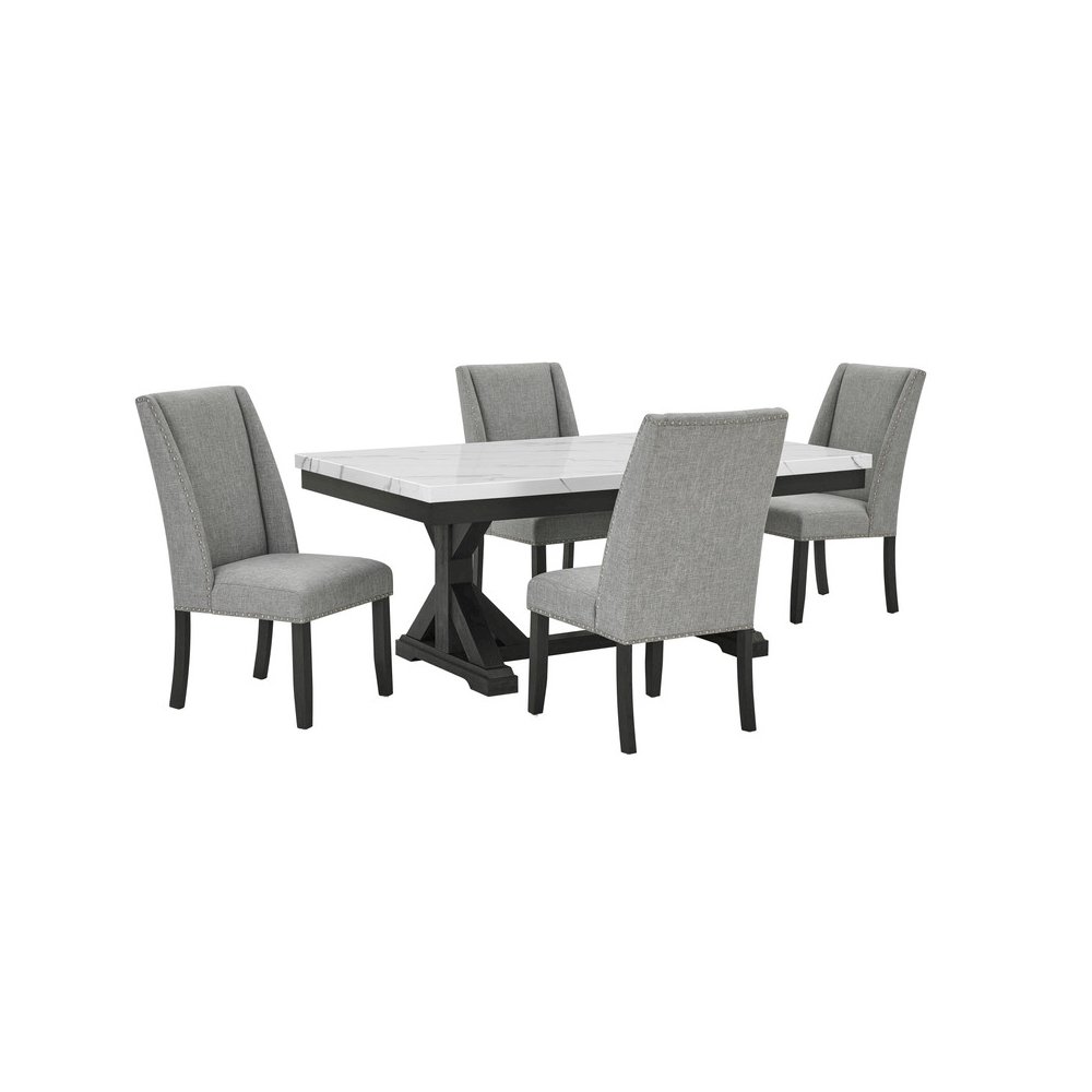 5Pc Fuax Marble Top Dining Set With 4 Gray Side Chairs. Picture 1