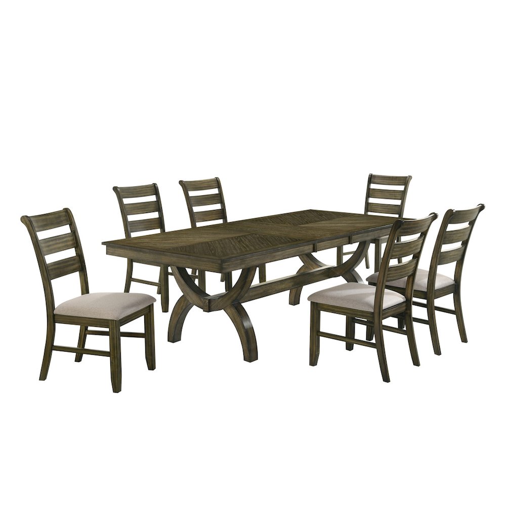 Big 7pc wood dining set with extendable dining table. Picture 1