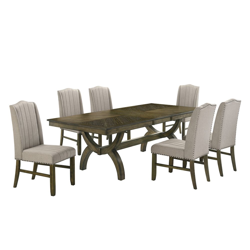 7pc wood dining set with extendable table. Picture 1