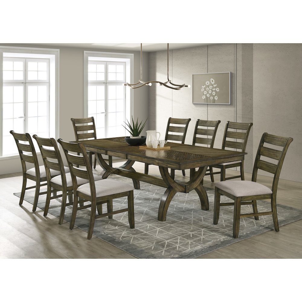 Big 9pc wood dining set with extendable dining table. Picture 7