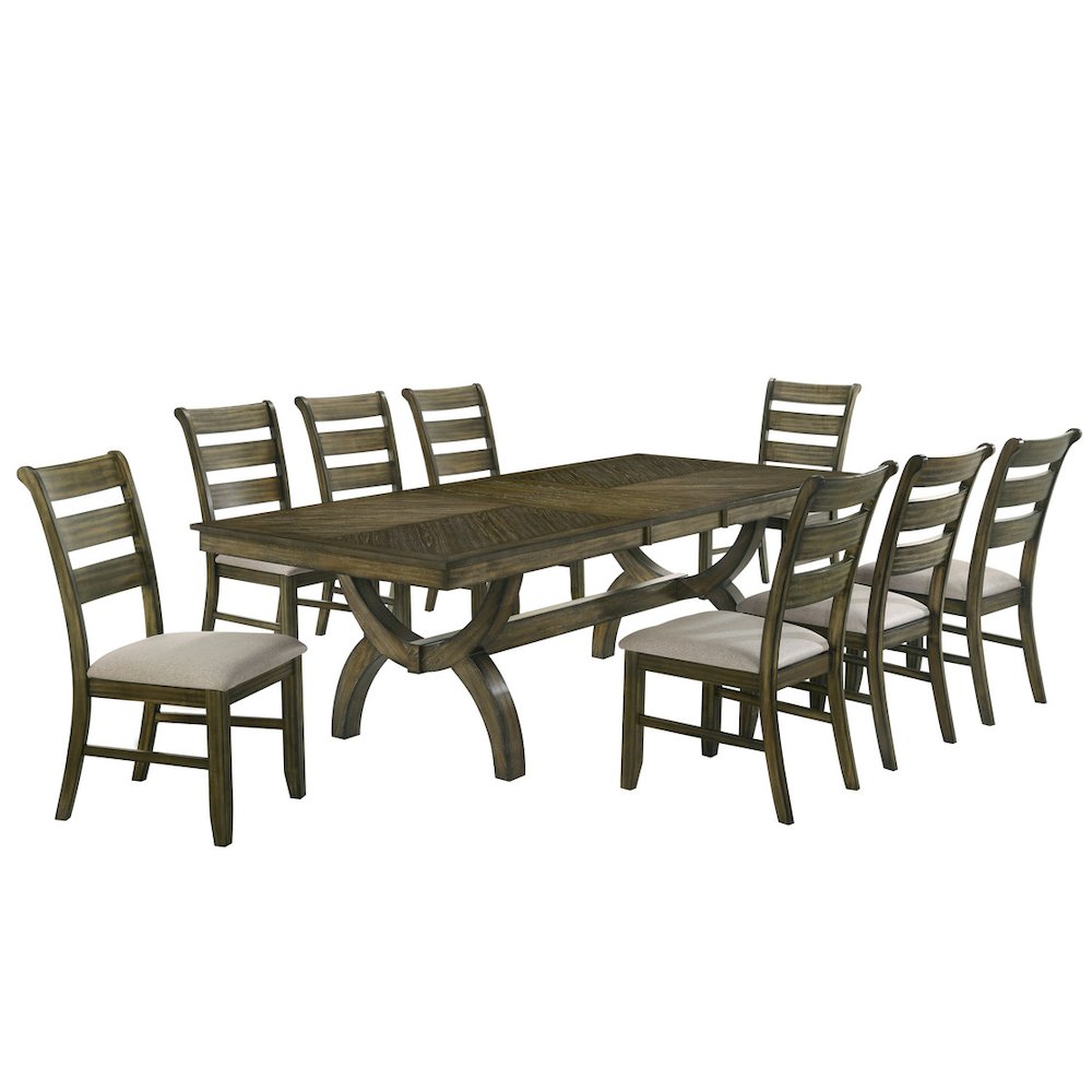 Big 9pc wood dining set with extendable dining table. Picture 1