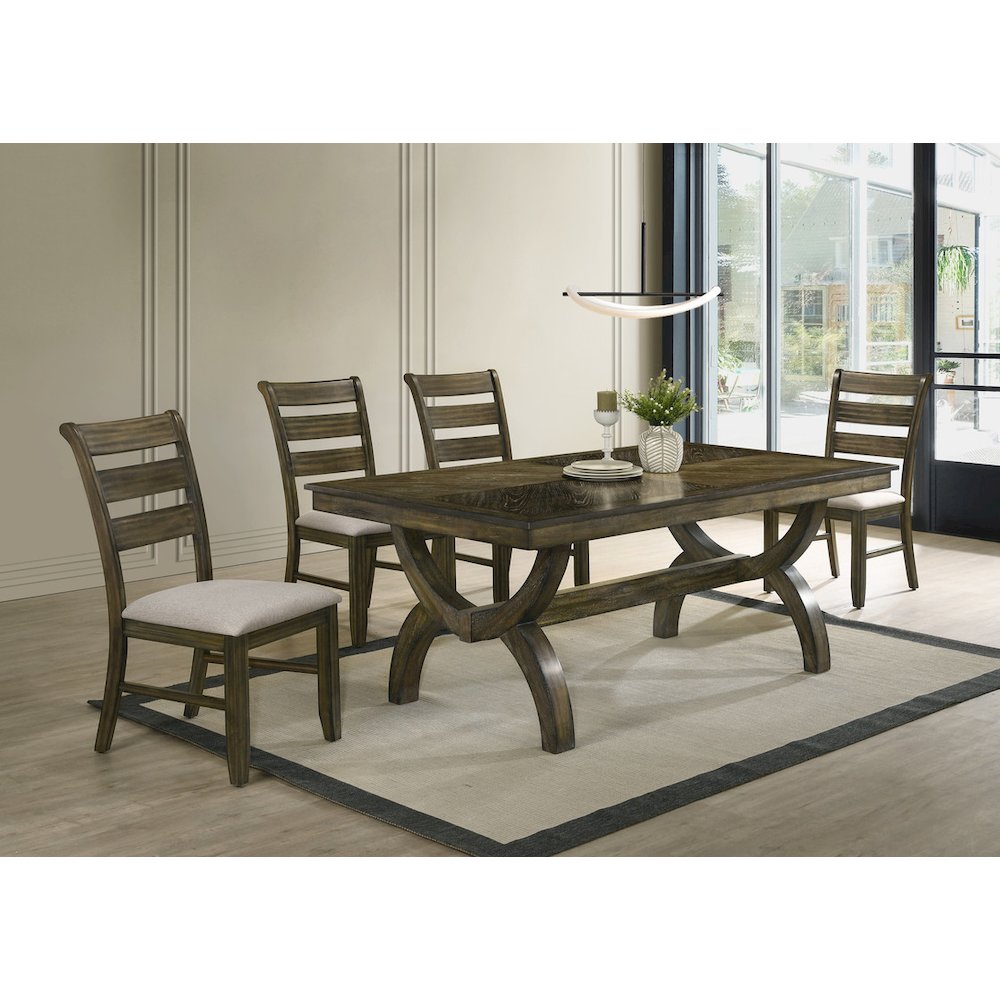 5pc wood dining set with ladderback side chairs. Picture 6