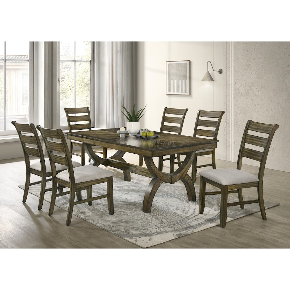 7pc wood dining set with ladderback side chairs. Picture 6