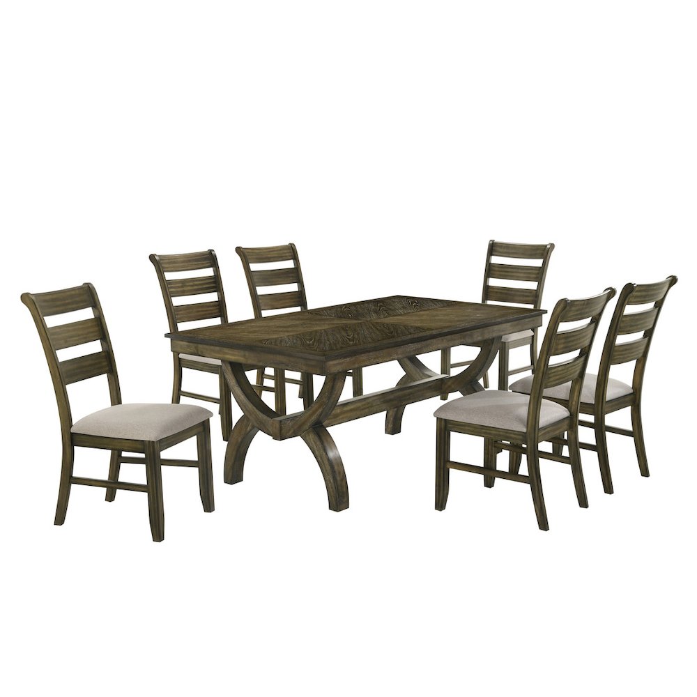 7pc wood dining set with ladderback side chairs. Picture 1