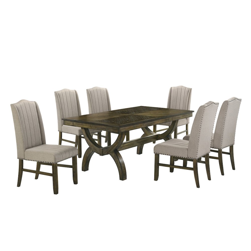 7pc wood dining set with extendable table. Picture 1