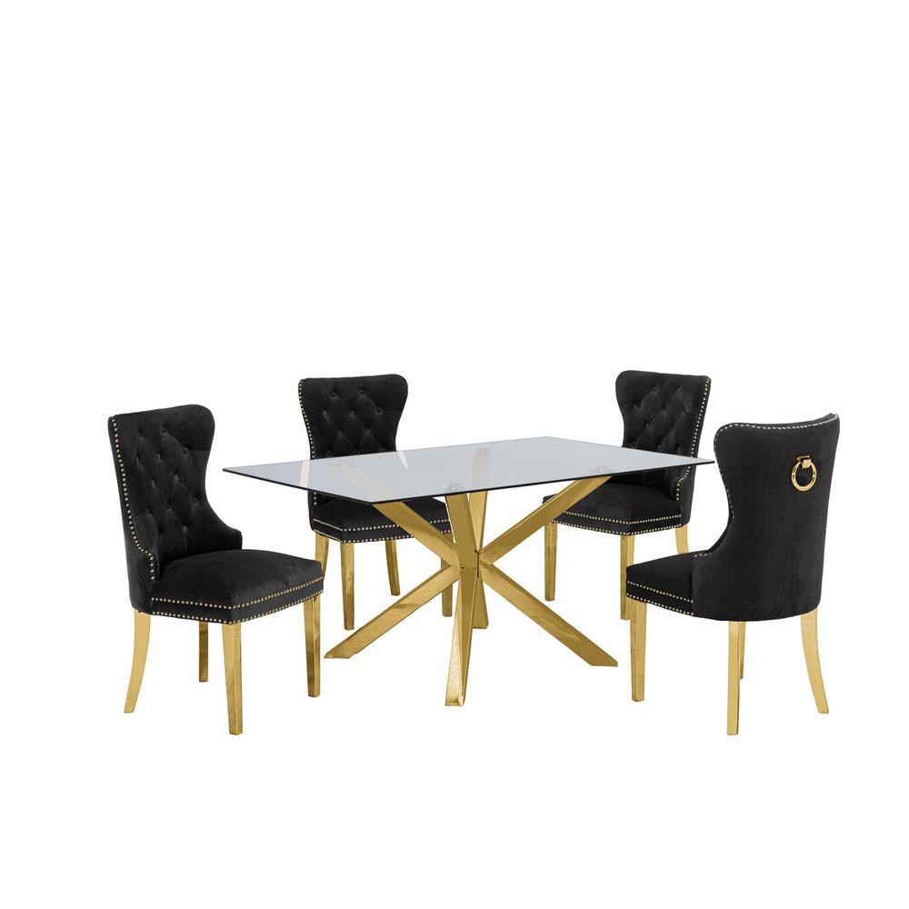 Contemporary 5pc Dining Set, Glass Dining Table. Picture 1