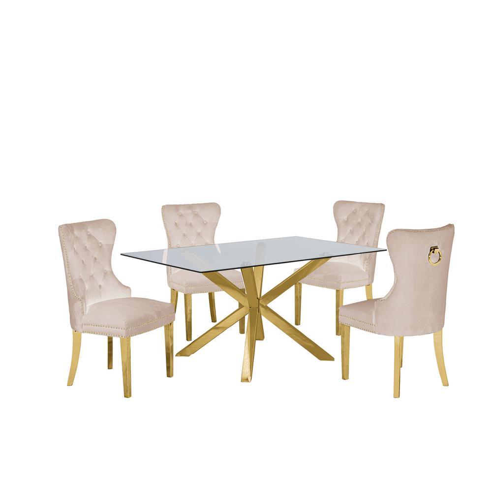Contemporary 5pc Dining Set, Glass Dining Table. Picture 1
