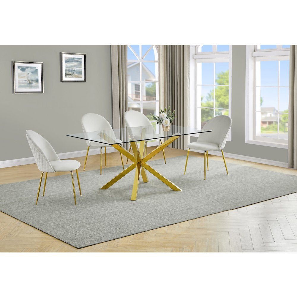 5 piece dining set- Rectangular dining table with 4 Cream side chairs. Picture 6