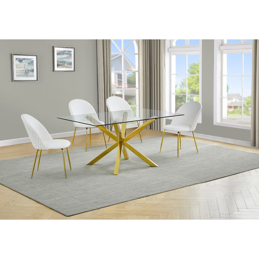 Rectangular dining table with 4 White faux leather side chairs (5 piece). Picture 6