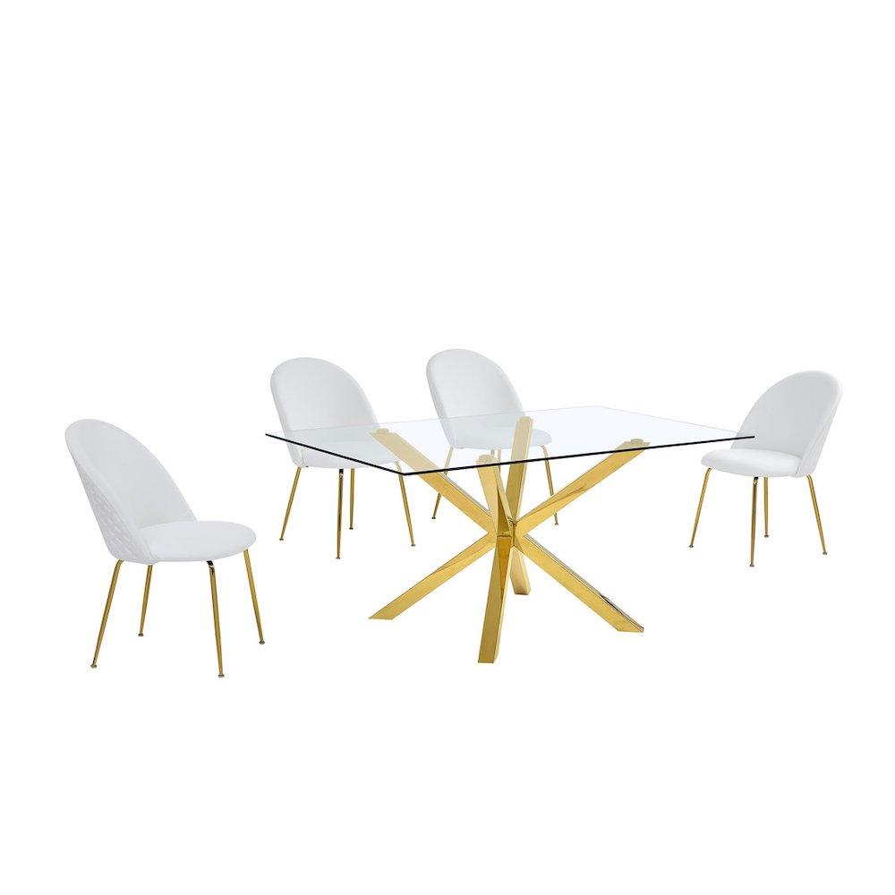 Rectangular dining table with 4 White faux leather side chairs (5 piece). Picture 1